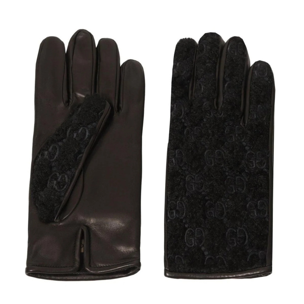Gucci - Black Leather Embossed Monogram GG Gloves - 10 - Large
